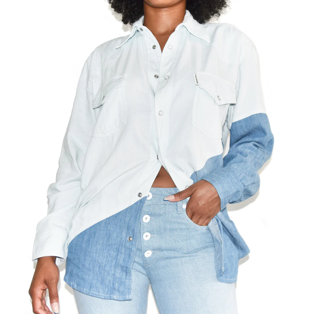 Diagonal Color Block Denim Shirt