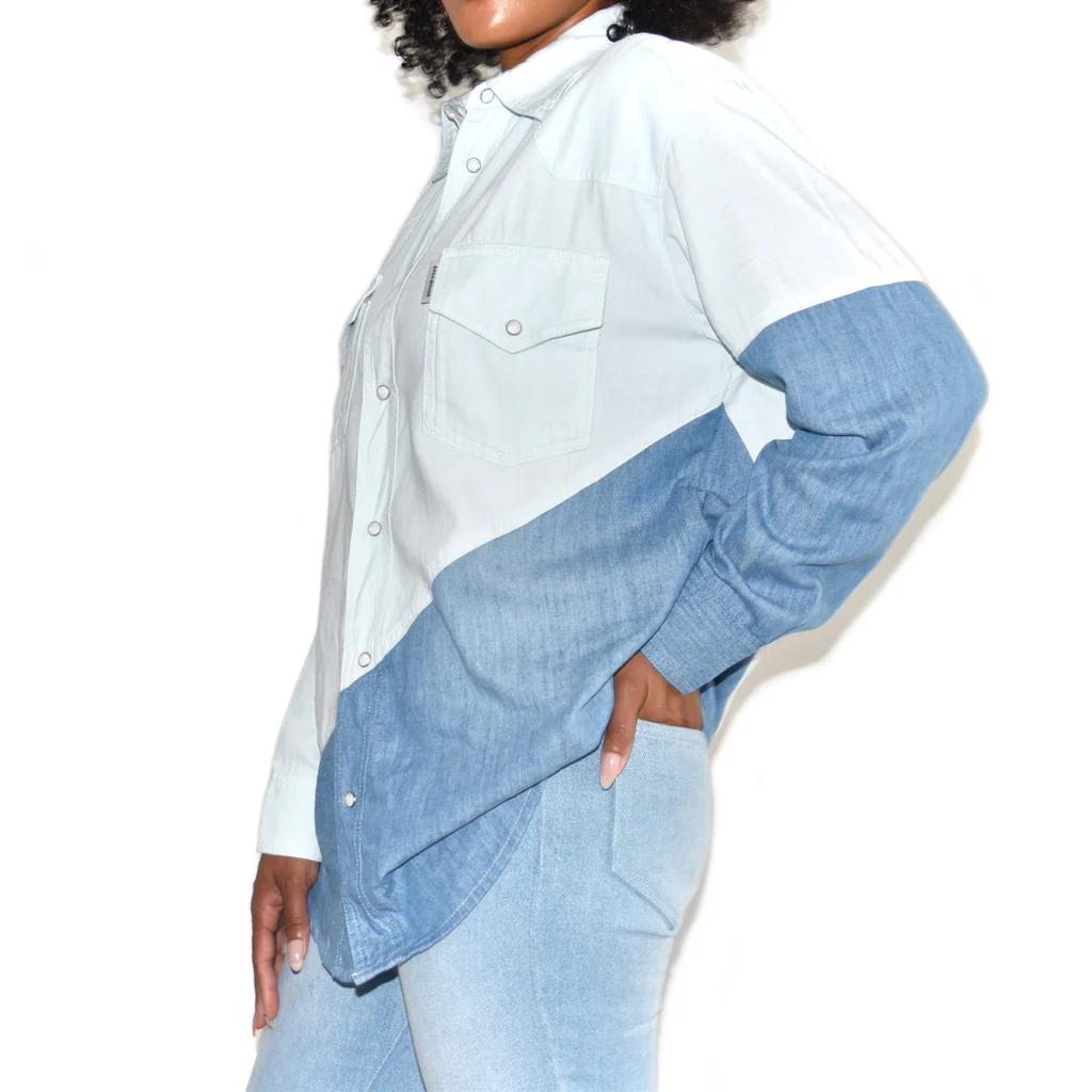 Diagonal Color Block Denim Shirt view 2