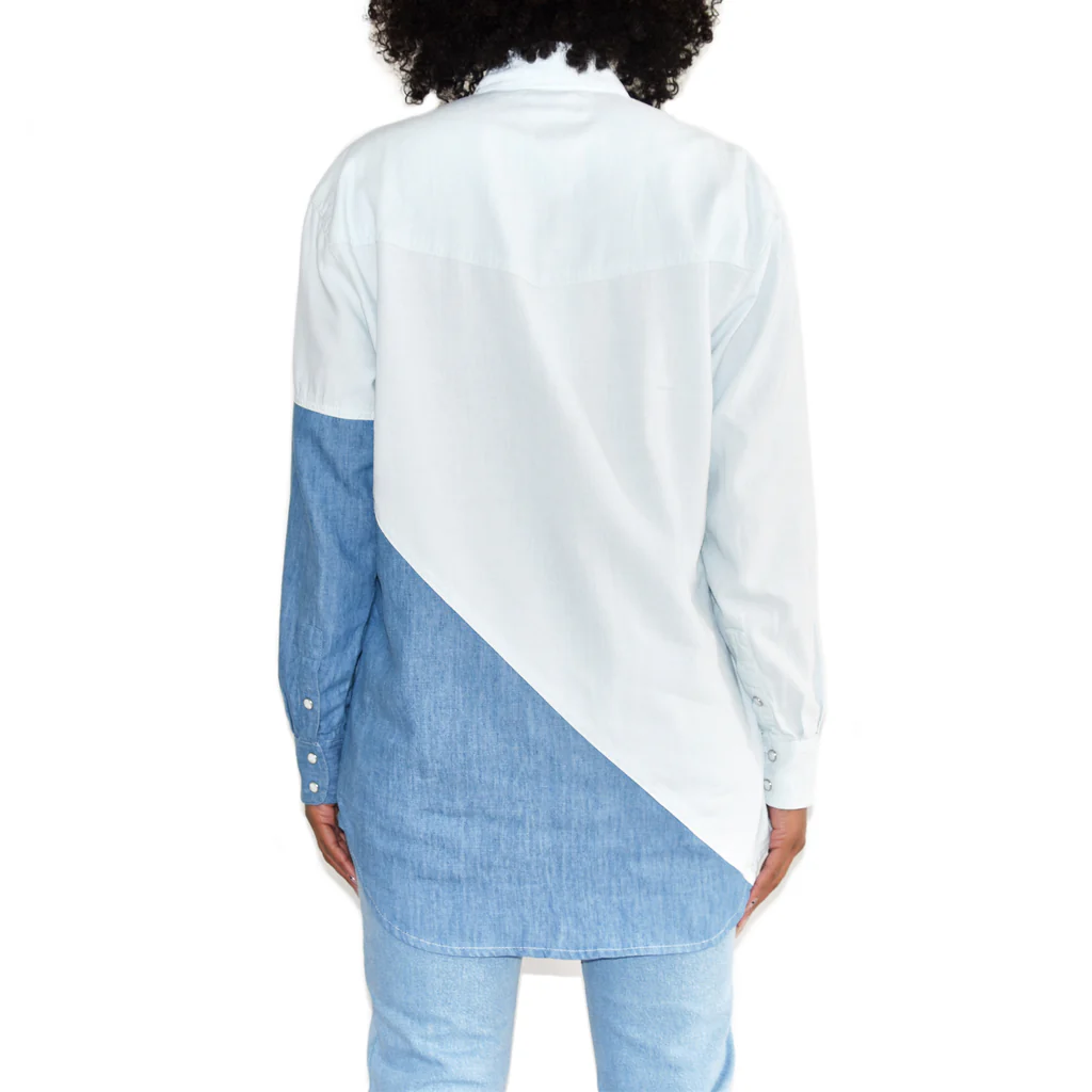 Diagonal Color Block Denim Shirt view 3