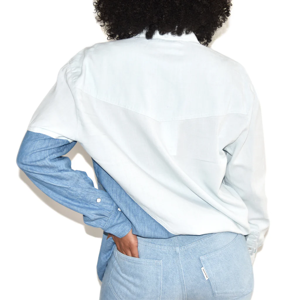 Diagonal Color Block Denim Shirt view 4